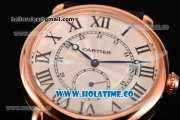 Cartier Rotonde De Asia Manual Winding Rose Gold Case with Black Roman Numeral Markers White Dial and Black Leather Strap