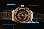 Hublot King Power Swiss Valjoux 7750 Automatic Steel Case with Skeleton Dial and Black Rubber Strap-Red Markers