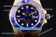 Rolex Submariner Clone Rolex 3135 Automatic Yellow Gold Case/Bracelet with Blue Dial and Dot Markers (BP)