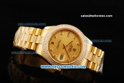 Rolex Day Date II Automatic Movement Full Gold with Double Row Diamond Bezel - Diamond Markers and Gold Dial