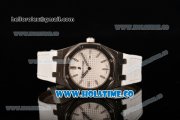 Audemars Piguet Royal Oak Lady Swiss Quartz Steel Case with White Leather Strap White Dial and Stick Markers