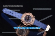 Hublot Masterpiece MP 08 Antikythera Sunmoon Asia 2813 Automatic Rose Gold Case Skeleton Dial Stick Markers and Blue Leather Strap