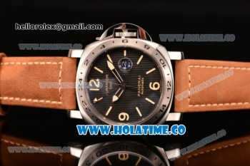 Panerai Luminor GMT PAM 029 Asia Automatic Steel Case with Black Dial Brwon Leather Strap and Stick/Arabic Numeral Markers