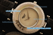 Chopard Happy Sport Swiss Quartz Movement Silver Case with Diamond Bezel and Black Leather Strap