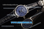 BlancPain Villeret Moonphase & Complete Calendar Miyota 9015 Automatic Steel Case with Blue Dial Roman Numeral Markers and Blue Genuine Leather Strap (EF)