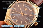 Rolex Day-Date Asia 2813 Automatic Yellow Gold Case with Brown Leather Strap Stick Markers and Brown Dial