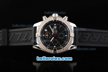 Breitling Avenger Swiss Valjoux 7750 Automatic Movement Steel Case with Black Dial-Silver Markers and Black Rubber Strap