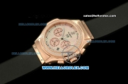 Hublot MDM Chronograph Swiss Quartz Movement Rose Gold Case with Diamond Bezel and Black Rubber Strap