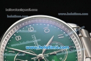 IWC Portuguese Chrono Miyota Quartz Full Steel with Green Dial and Arabic Numeral Markers