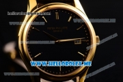 Patek Philippe Calatrava Miyota Quartz Yellow Gold Case with Black Dial and Black Leather Strap Stick Markers