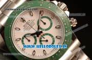 Rolex Daytona Chronograph 7750 Auto Steel Case with White Dial and Steel Bracelet - Green Ceramic (BP)