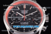 Tag Heuer Carrera Calibre 18 Chronograph Miyota Quartz Steel Case/Bracelet with Black Dial and Stick Markers - Red Inner Bezel