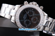 Rolex Daytona Oyster Perpetual Chronometer Automatic ETA Case with White Diamond Bezel,Black MOP Dial and Roman Marking