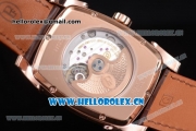 Parmigiani Kalpa Grande Clone Parmigiani PF331.01 Automatic Rose Gold Case with Silver/White Dial Stick/Arabic Numeral Markers and Brown Leather Strap