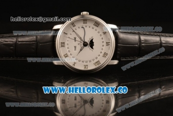 BlancPain Villeret Moonphase & Complete Calendar Miyota 9015 Automatic Steel Case with White Dial Black Leather Strap and Roman Numeral Markers (AAAF)