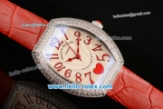 Franck Muller Heart Swiss Quartz Steel Case with Red Leather Strap Diamond Bezel and White Dial - ETA Coating