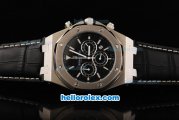 Audemars Piguet Royal Oak City of Sails Chronograph Miyota Quartz Movement Black Dial with White Stick Markers and Silver Case-Black Leather Strap