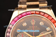 Rolex Daytona Chronograph Miyota OS20 Quartz Gold Case/Strap with Colorful Diamond Bezel and Black Dial