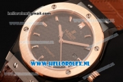 Hublot Classic Fusion 9015 Auto PVD/Rose Gold Case with Black Dial and Brown Leather Strap