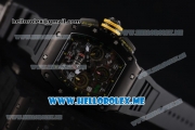 Richard Mille RM 011 Felipe Massa Flyback Swiss Valjoux 7750 Automatic PVD Case with Skeleton Dial and Black Rubber Strap Yellow Markers