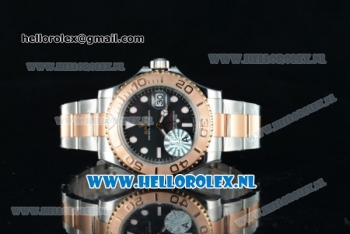 Rolex Yacht-Master Clone Rolex 3135 Automatic Rose Gold Case Black Dial Dots Markers and Two Tone Bracelet -1:1 Original