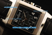 Jaeger-LeCoultre Reverso Chronograph Swiss Quartz Movement Steel Case with Black Dial and Black Leather Strap