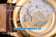 Longines Master Date Swiss ETA 2824 Automatic Yellow Gold Case with White Dial Diamonds Markers and Brown Leather Strap