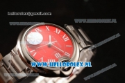 Cartier Ballon Bleu De Japanese Miyota Quartz Steel Case with Red Dial Roman Numberal Markers and Steel Bracelet