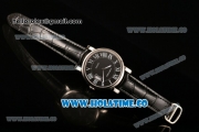 Cartier Rotonde De Miyota Quartz Steel Case with Black Dial Roman Numeral Markers and Black Leather Strap