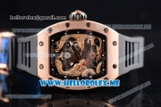 Richard Mille RM 51-01 Tourbillon Tiger and Dragon Asia Manual Winding Rose Gold Case with Seleton Dial and Dot Markers Black Rubber Strap