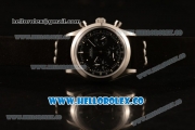 Rolex Explorer Chronograph Miyota OS20 Quartz Steel Case with Black Dial Steel Bezel and Black Leather Strap