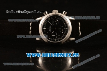 Rolex Explorer Chronograph Miyota OS20 Quartz Steel Case with Black Dial Steel Bezel and Black Leather Strap