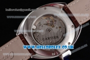 Cartier Cle de Cartier Japanese Asia ST16 Automatic Steel Case with White Dial and Brown Leather Strap