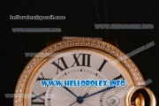 Cartier Ballon Bleu De Large Asia 4813 Automatic Yellow Gold Case with Sliver Dial Diamonds Bezel and Grey Leather strap