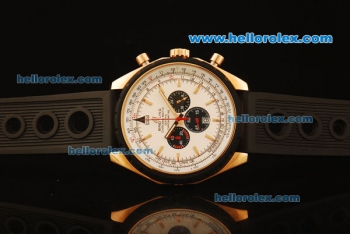 Breitling Chronomatic Chronograph Quartz Rose Gold Case with White Dial and Black Rubber Strap-PVD Bezel