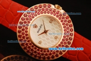 Rolex Datejust Swiss Quartz Movement Rose Gold Case with Red Diamond Bezel and Red Leather Strap - Lady Size