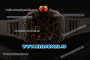 Richard Mille RM 011 Romain Grosjean Chronograph Miyota 9015 Automatic Carbon Fiber Case with Skeleton Dial Rose Gold Arabic Numeral Markers and Rubber Strap (KV)