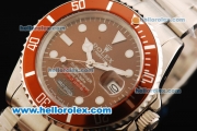 Rolex Submariner Automatic Movement Full Steel with Red Bezel and White Markers - Brown Dial