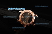 Chopard Happy Sport Quartz Movement Rose Gold Case with Black Dial and Diamond Bezel