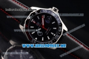 Tag Heuer Aquaracer Calibre 5 Match Timer Premier League Special Edition Miyota Quartz Steel Case with Black Dial and Black Leather Strap Stick Markers