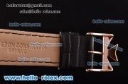 Vacheron Constantin Malte Japanese Miyota OS2035 Quartz Rose Gold Case with Black Leather Strap and Black Dial