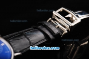 IWC Portofino Swiss Valjoux 7750 Chronograph Movement Steel Case with Black Dial and Silver Stick Marker-Black Leather Strap