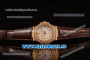 Patek Philippe Nautilus Miyota 9015 Automatic Yellow Gold Case Diamond Bezel with White Dial and Brown Leather Strap