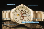 Ferrari Automatic Full Steel Case with White Dial and Three Subdials-SS Strap