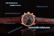 Omega Speedmaster Chrono Swiss Quartz Rose Gold Case Diamond Bezel with Brown Leather Strap and Brown Dial Numeral Markers