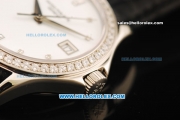 Patek Philippe Calatrava Swiss ETA 2836 Automatic Movement White Dial with Diamond Bezel and Black Leather Strap