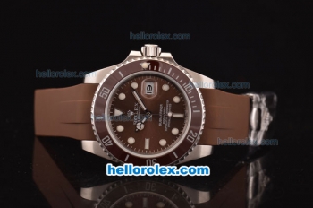 Rolex Submariner Asia 2813 Automatic Steel Case Brown Ceramic Bezel with Brown Dial and Brown Rubber Strap - ETA Coating