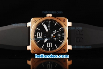 Bell & Ross BR 03-51 Two Time Zone Automatic Rose Gold Case with Black Carbon Fibre Style Dial and white marking