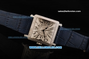 Franck Muller Master Square Swiss ETA 2824 Automatic Movement White Dial with Diamond Bezel and Blue Leather Strap