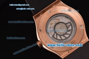 Hublot Classic Fusion Swiss ETA 2834 Automatic Rose Gold Case with Black Dial Stick Markers and Black Rubber Strap